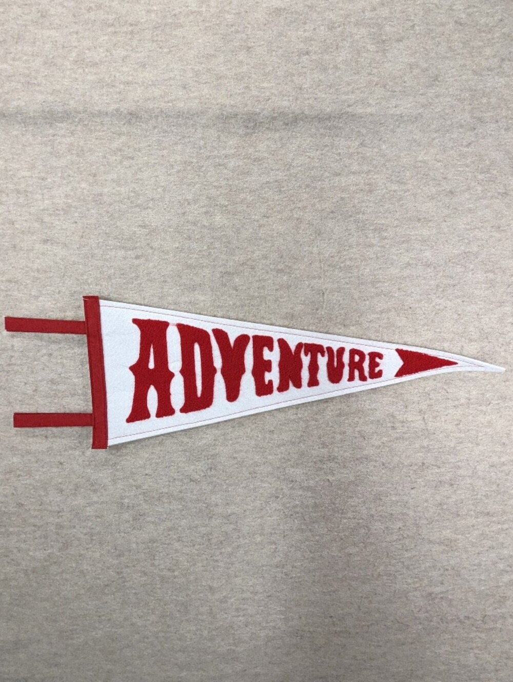 ADVENTURE Felt Pennant Red White Flag Texture Letters Americana Travel 20 Inches